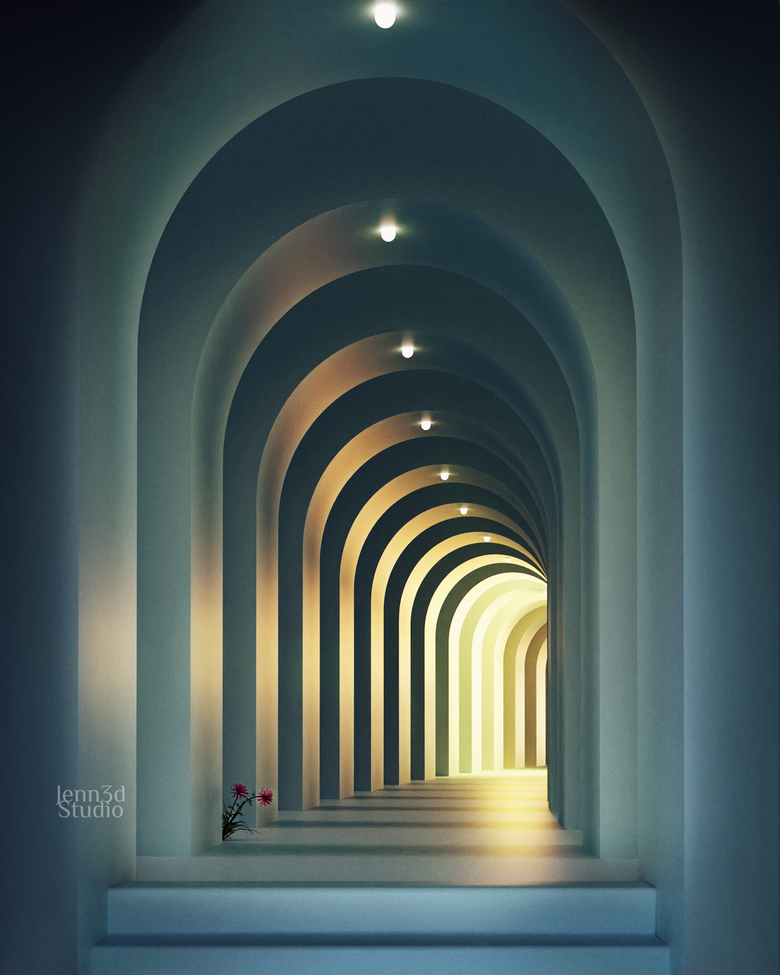 illustration 3D - lumière au bout du tunnel