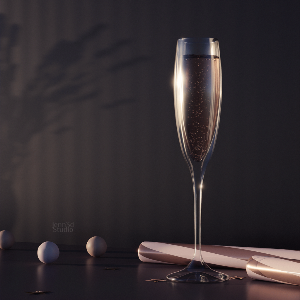 Coupe de champagne photorealiste rendue en 3d