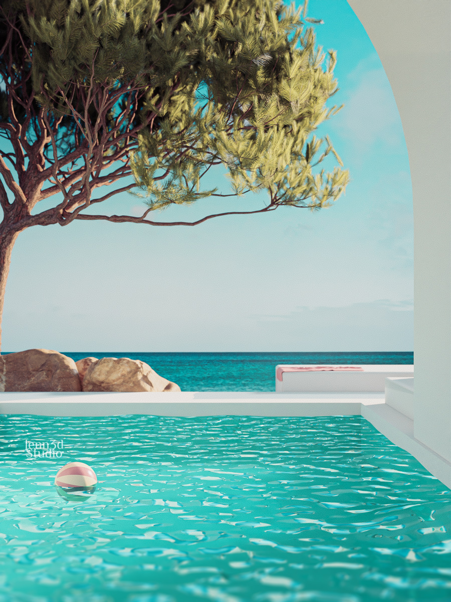 rendu 3d environnement exterieur avec piscine en Espagne